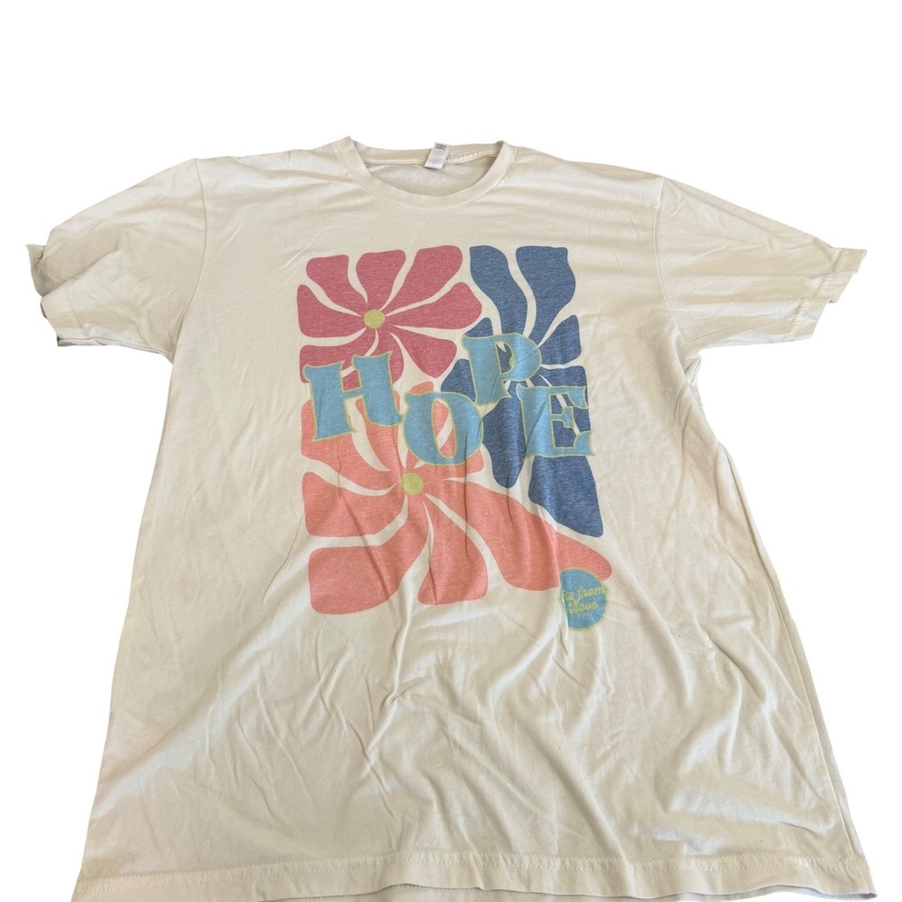 Next Level Apparel Women HOPE Floral Graphic T-Shirt Cream Retro Size‎ M